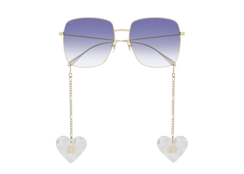 Order Gucci方形太陽眼鏡金色/藍色 (GG1031S-004-59)