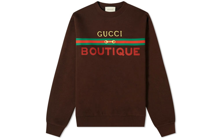 Gucci SS20 Brown Logo Print Crewneck Casual Loose Sweatshirt 623245-XJCKX-2191