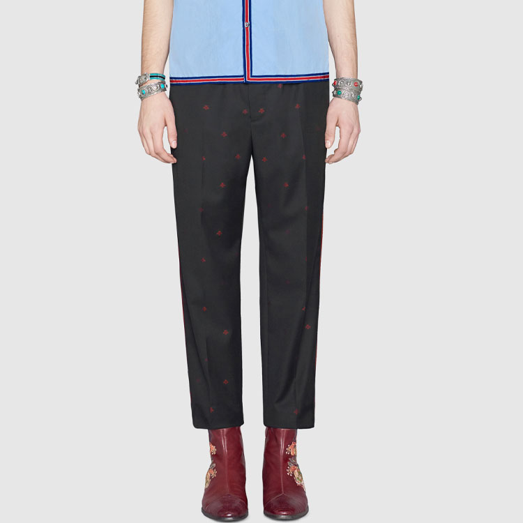 Lookbook GUCCI SS20 Pantalones Casuales de Lana con Patrón de Abeja Negros 522941-Z589E-4633