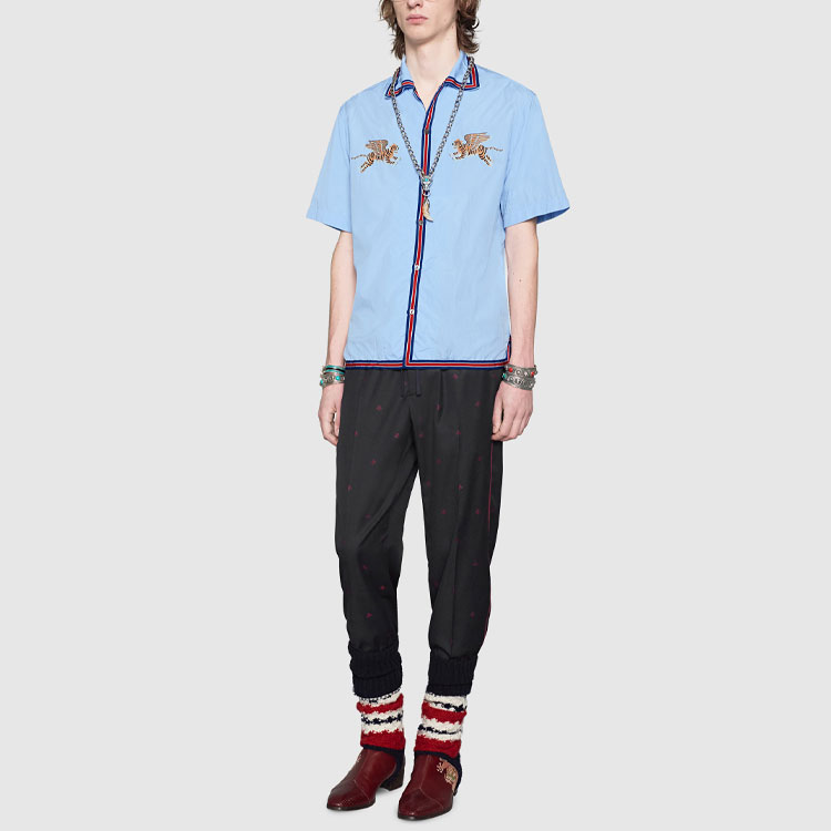 Purchase GUCCI SS20 Pantalones Casuales de Lana con Patrón de Abeja Negros 522941-Z589E-4633