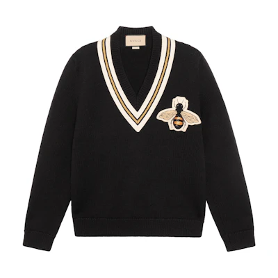 Gucci SS21 Bee Embroidery Wool Sweater Unisex Black 452796-X5H38-1082
