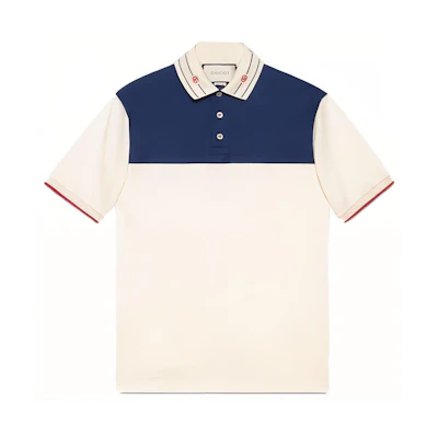 Gucci SS21 Beige Embroidered Collar Cotton Polo Shirt 645259-XJC6J-9062