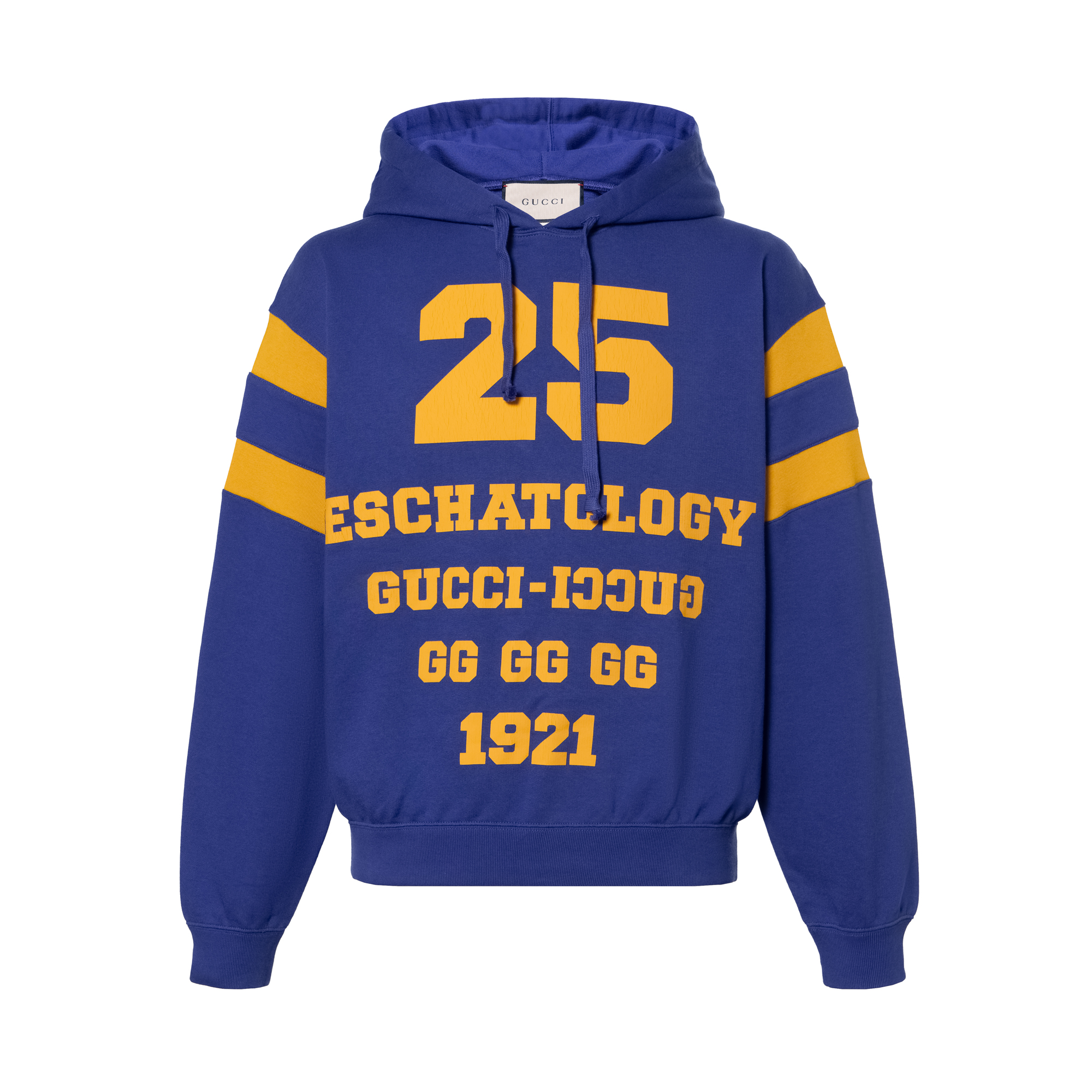 Buy Gucci SS21 Hoodie Biru dengan Cetakan Jalur Huruf Stripes. 655469-XJDHN-4120
