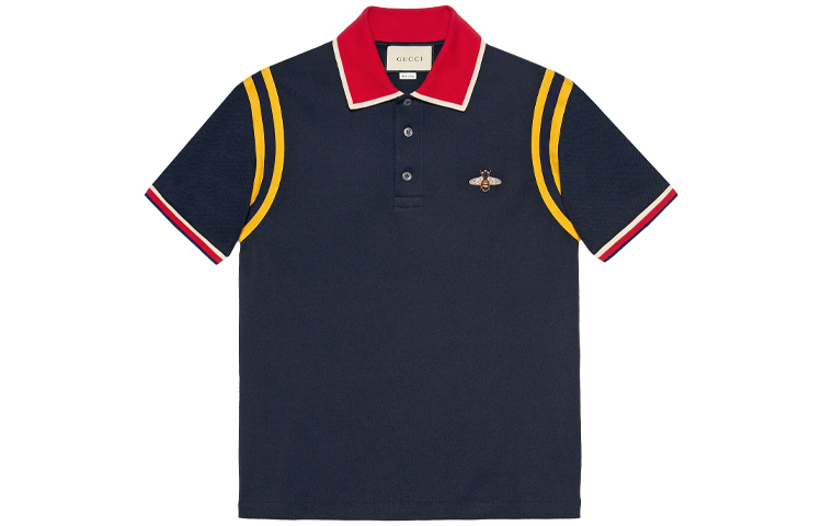 Gucci SS21 Blue Polo Shirt with Bee Graphic 500971-X9M37-4033