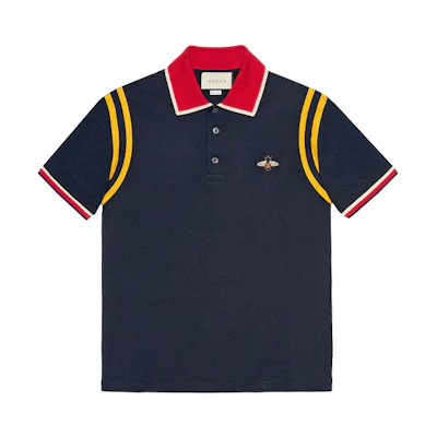 Gucci SS21 Blue Polo Shirt with Bee Graphic 500971-X9M37-4033