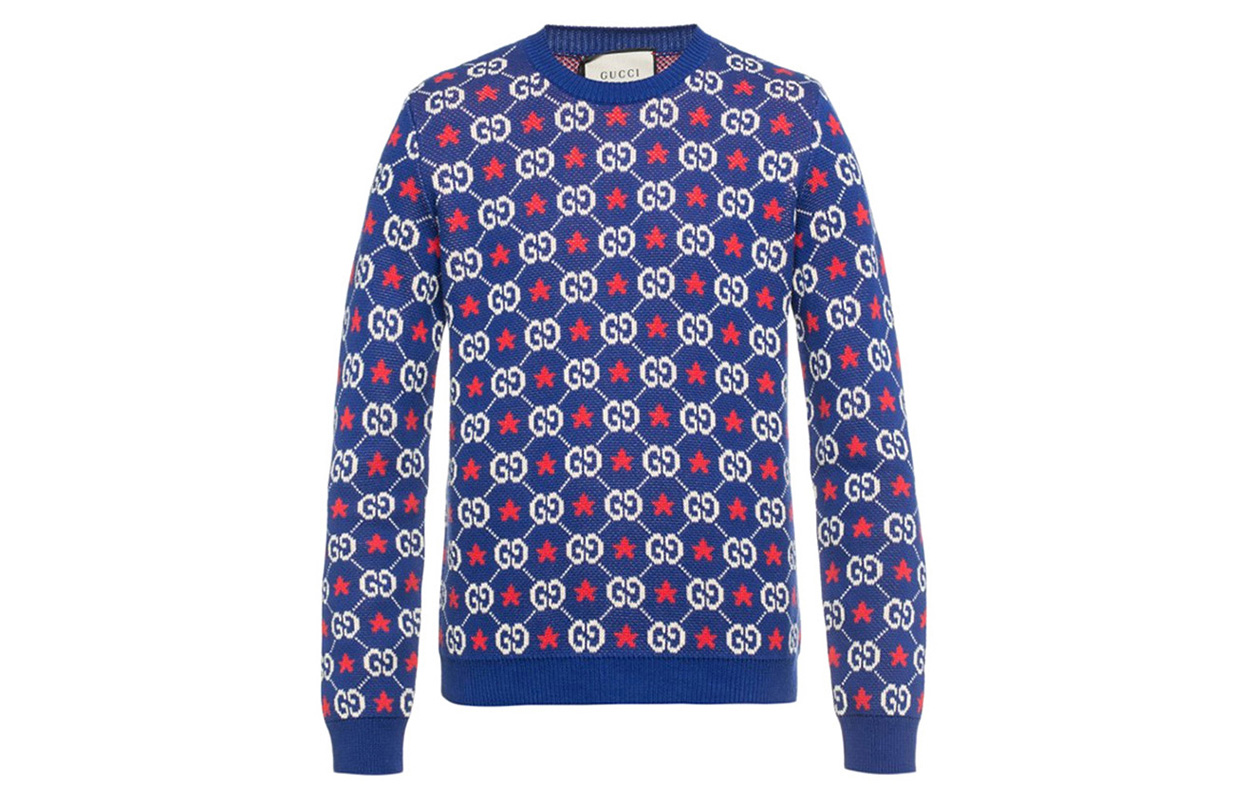 Gucci SS21 Blue Printed Crewneck Sweater 576792-XKAUI-4915