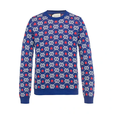 Gucci SS21 Blue Printed Crewneck Sweater 576792-XKAUI-4915