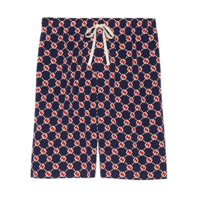 Gucci SS21 Blue Silk Shorts with Allover Logo Print 654859-ZAF9W-4759