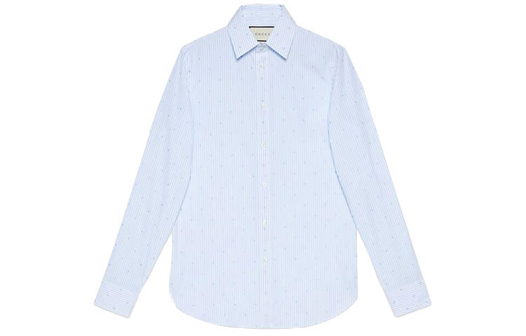 Gucci SS21 Blue Striped Logo Cotton Sun Protection Shirt for Men 644986-ZAFXQ-4421