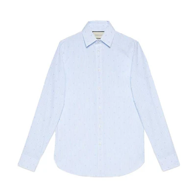 Gucci SS21 Blue Striped Logo Cotton Sun Protection Shirt for Men 644986-ZAFXQ-4421