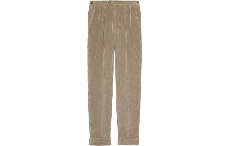 Gucci SS21 Corduroy Pants with Leather Double G Tag Beige 644132-Z8AM8-1054