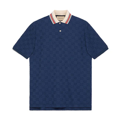 Gucci SS21 GG Stretch Cotton Polo Shirt Blue 598956-XJB0U-4318