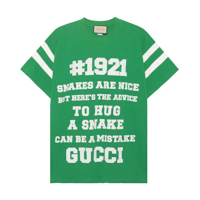Gucci SS21 Green "To Hug a Snake" Letter Print T-Shirt 655459-XJDJP-3521