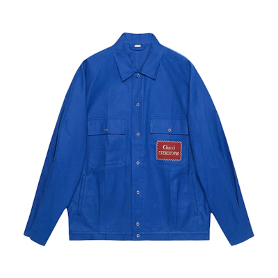 Gucci SS21 Loose-Fit Blue Logo Patch Long-Sleeve Jacket 621103-XDA31-4413