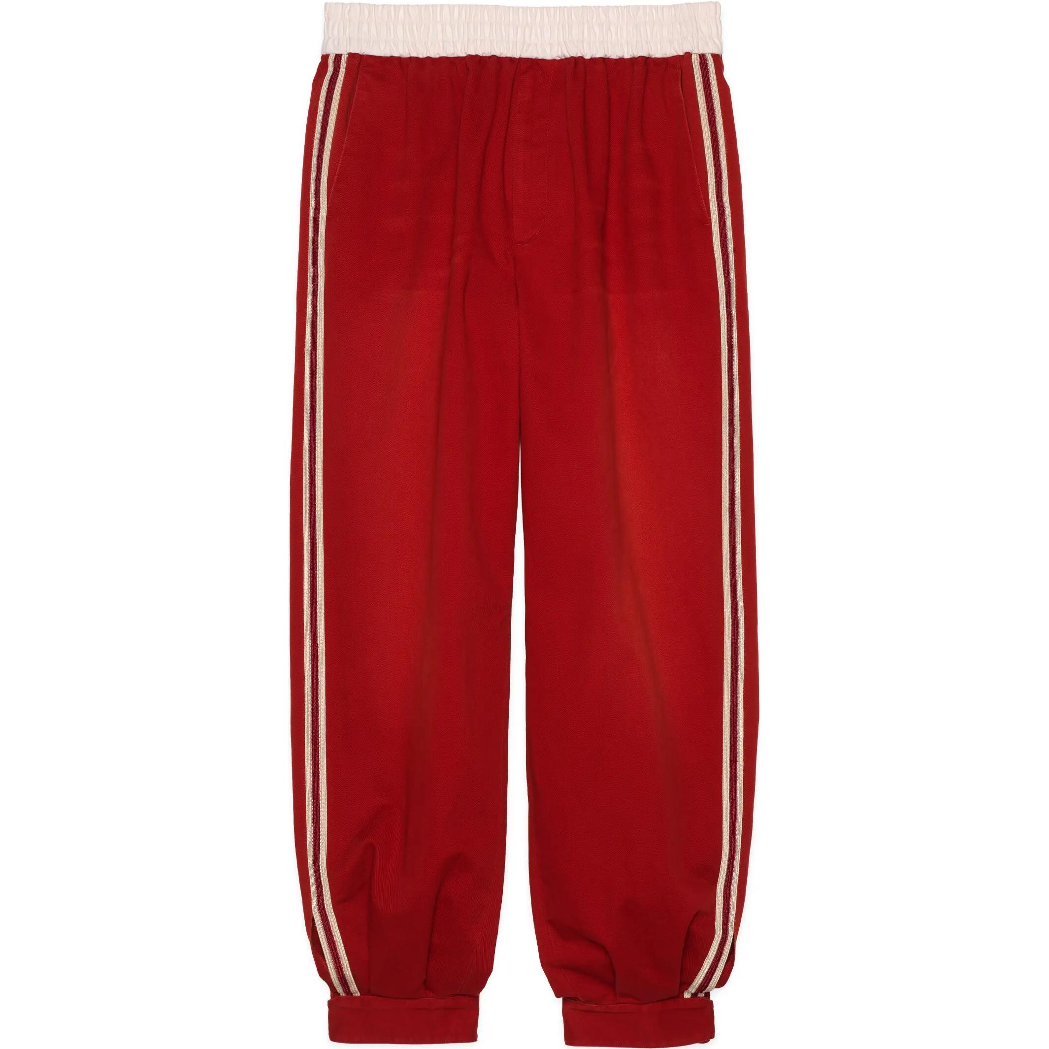 Gucci SS21 Military Cotton Strap Ankle Casual Pants Red 660067-ZAGP0-6429
