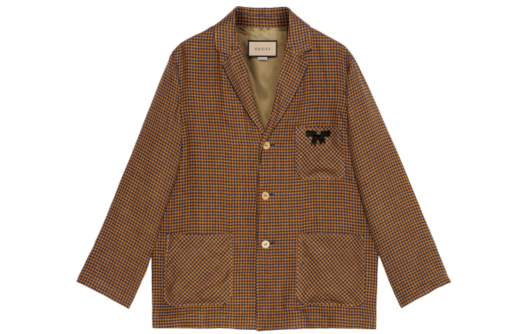 Buy グッチ SS21 ミニチェック シングルブレスト ブラウン ブレザー 659844-ZAG0U-2231