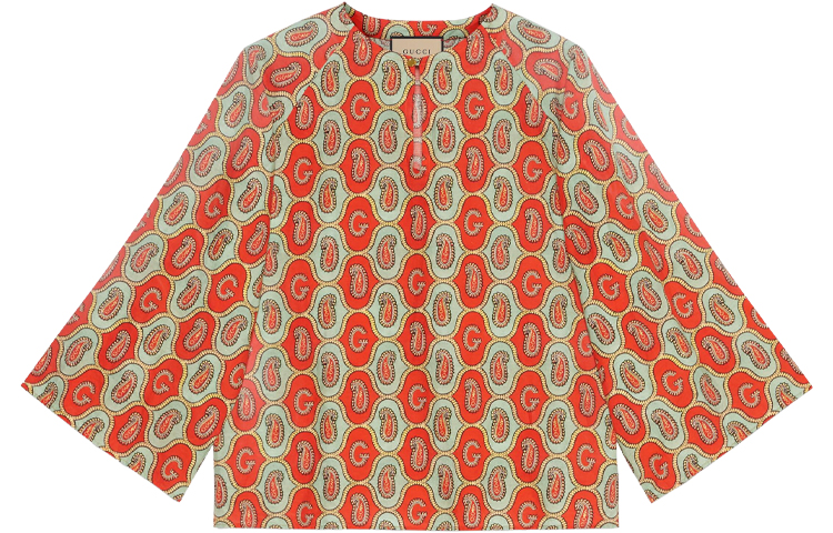 Gucci SS21 Paisley Print Sun Protection Shirt Bright Orange 653972-ZAGUV-7192