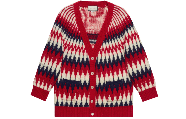 Gucci SS21 Red Z-Jacquard Wool Cardigan Jacket 633825-XKBIZ-9118