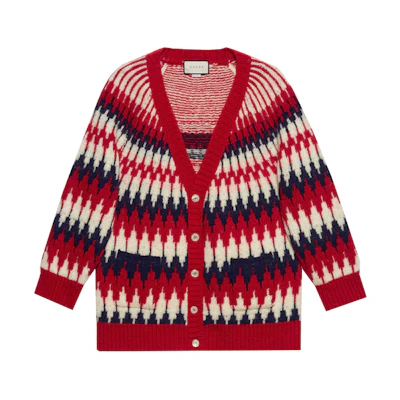 Gucci SS21 Red Z-Jacquard Wool Cardigan Jacket 633825-XKBIZ-9118
