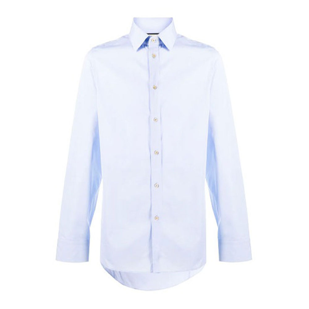 Gucci SS21 Solid Button-Up Cotton Long Sleeve Shirt Light Blue 625884-Z3854-4910