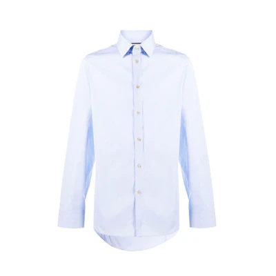 Gucci SS21 Solid Button-Up Cotton Long Sleeve Shirt Light Blue 625884-Z3854-4910