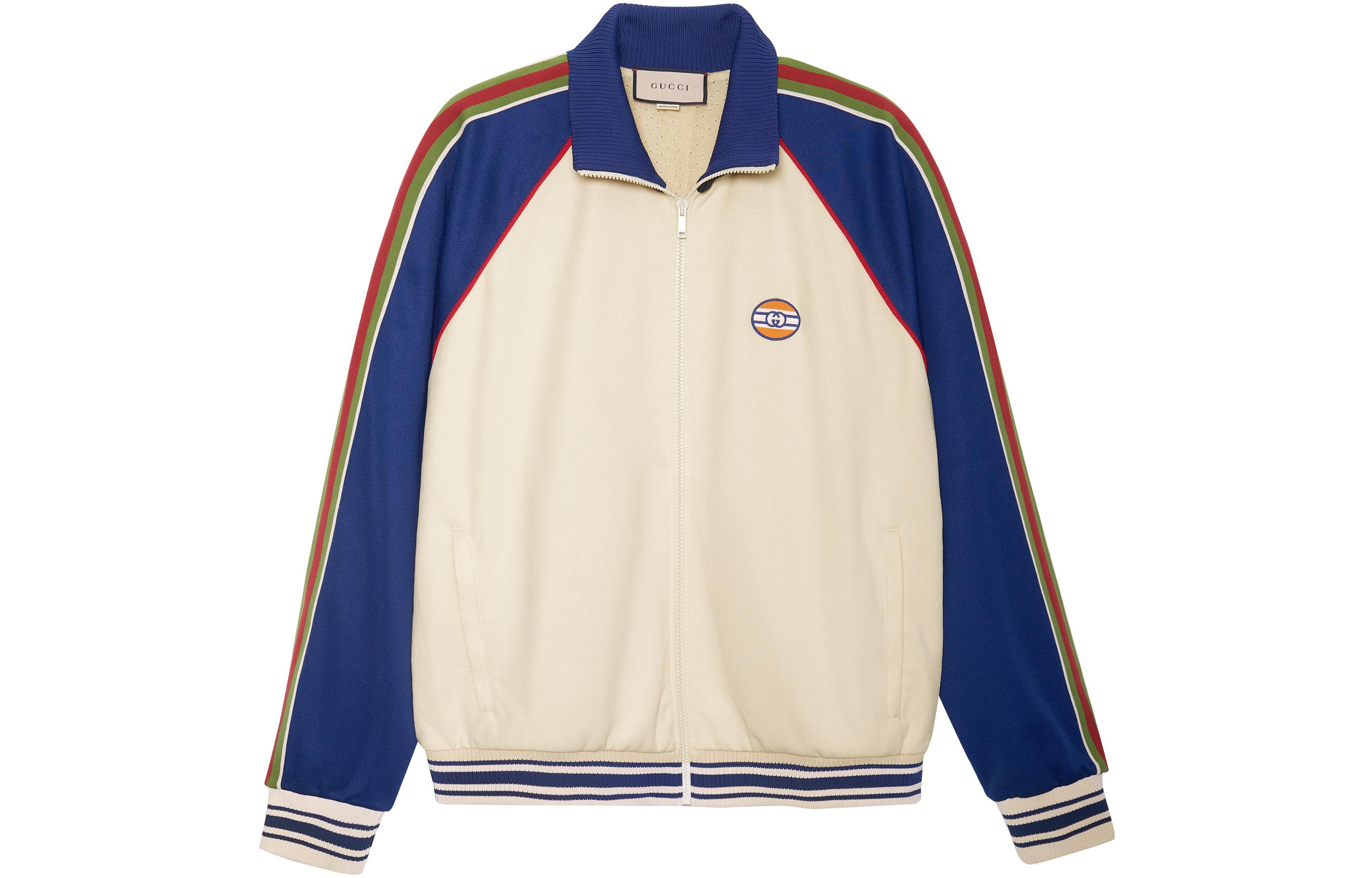 Gucci SS21 Two-Tone Zip-Up Knit Jacket with GG Patch 645207-XJC5O-9068