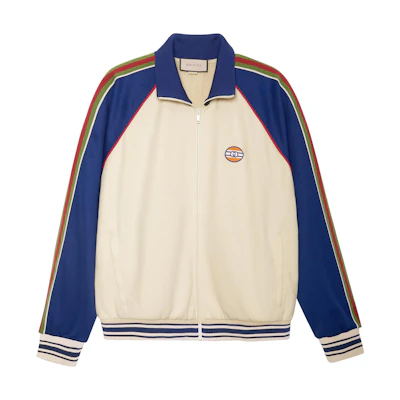 Gucci SS21 Two-Tone Zip-Up Knit Jacket with GG Patch 645207-XJC5O-9068