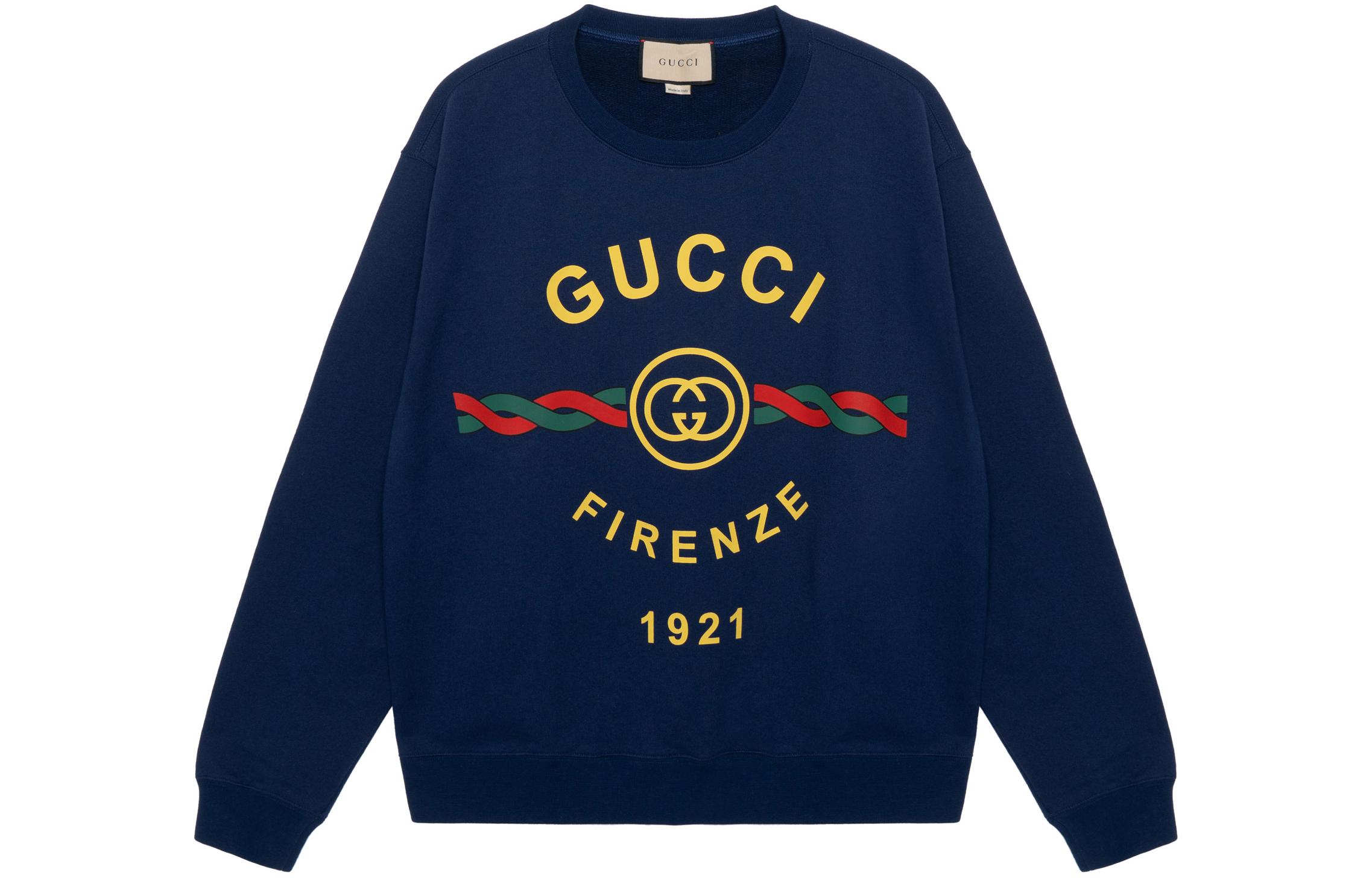 Gucci SS22 1921 Collection Logo Print Crewneck Long Sleeve Sweatshirt Blue 626990-XJD7O-4409