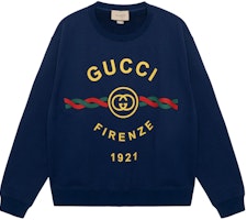 Gucci SS22 1921 Collection Logo Print Crewneck Long Sleeve Sweatshirt Blue 626990-XJD7O-4409 Gucci SS22 1921 Collection Logo Print Crewneck Long Sleeve Sweatshirt Blue 626990-XJD7O-4409