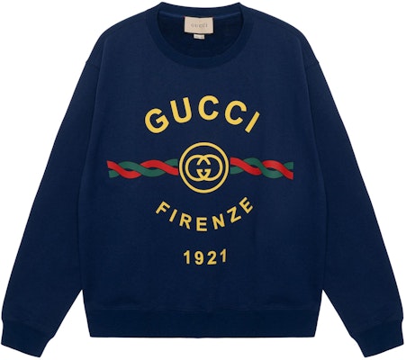 Gucci SS22 1921 Collection Logo Print Crewneck Long Sleeve Sweatshirt Blue 626990-XJD7O-4409 Buy Gucci SS22 1921 Collection Logo Print Crewneck Long Sleeve Sweatshirt Blue 626990-XJD7O-4409