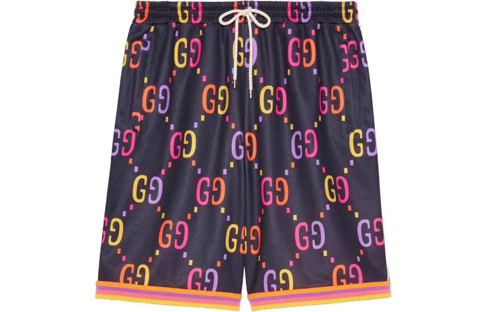 Order GUCCI SS22 Seluar Pendek Biru Double G Monogram dengan Tali Serut 701630-XJELH-4681