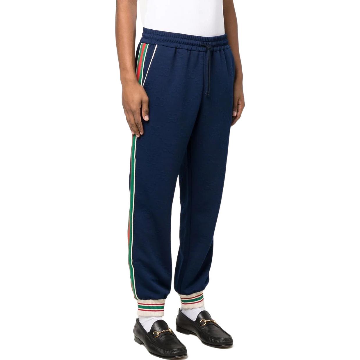 Purchase GUCCI SS22  Blue Knit Track Pants with GG Stripe Trim. 663569-XJDE9-4464
