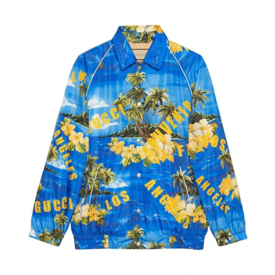 GUCCI SS22 Blue Letter Print Single-Breasted Loose-Fit Jacket. 694137-ZAJI0-4216
