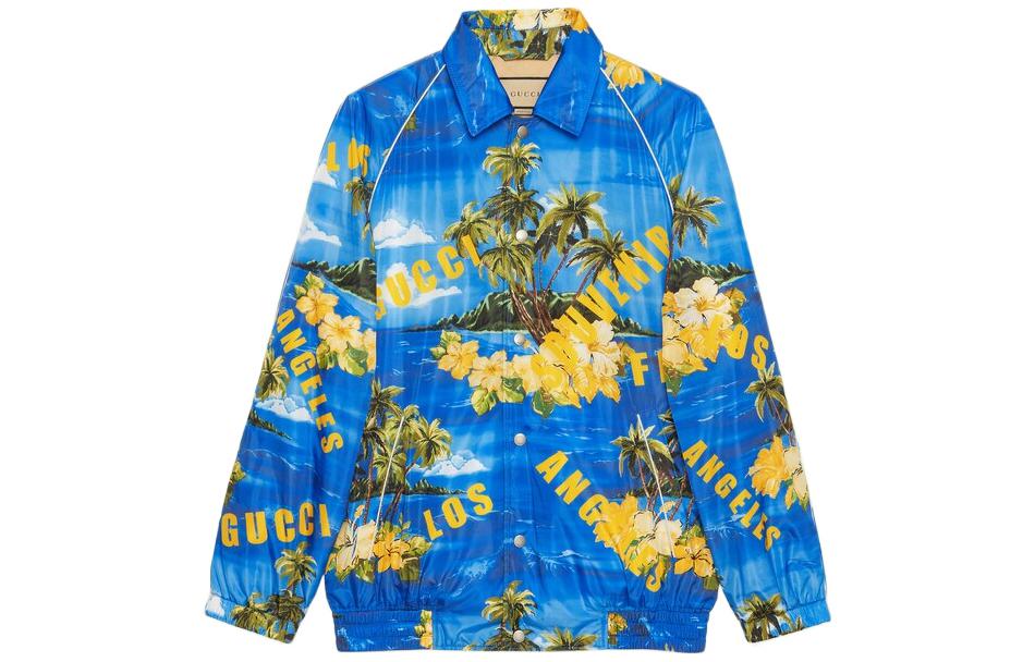 Order GUCCI SS22  Blue Letter Print Single-Breasted Loose-Fit Jacket. 694137-ZAJI0-4216