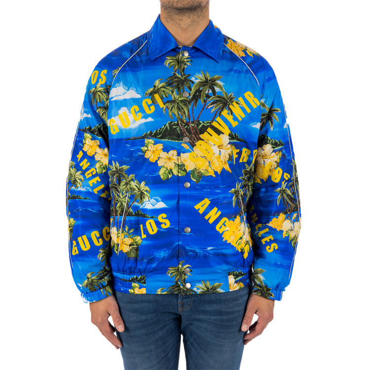 Lookbook GUCCI SS22  Blue Letter Print Single-Breasted Loose-Fit Jacket. 694137-ZAJI0-4216