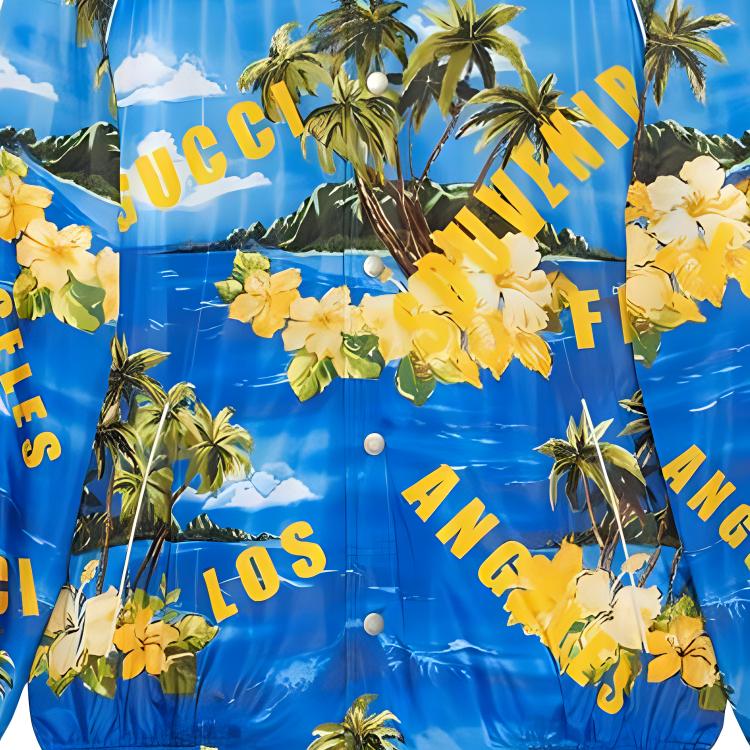 Sizing GUCCI SS22  Blue Letter Print Single-Breasted Loose-Fit Jacket. 694137-ZAJI0-4216