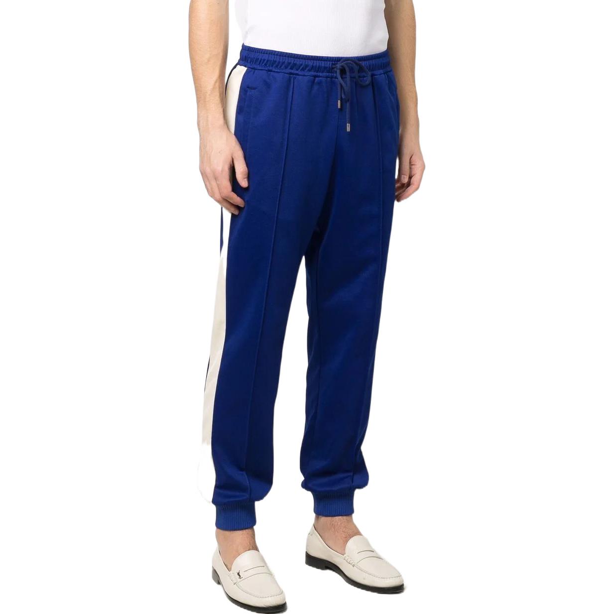 Shop GUCCI SS22 Celana Jogger Knit Biru dengan Logo Print dan Drawstring. 673755-XJDUZ-4648