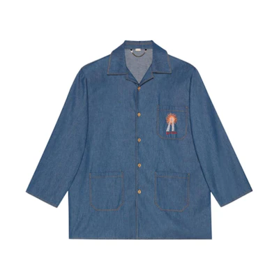 GUCCI SS22 Blue Long-Sleeve Denim Embroidered Oversized Shirt. 705856-XDB22-4759