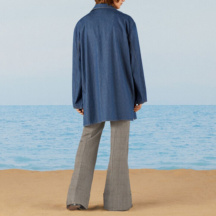 Shop GUCCI SS22 藍色長袖刺繡牛仔寬鬆襯衫 705856-XDB22-4759