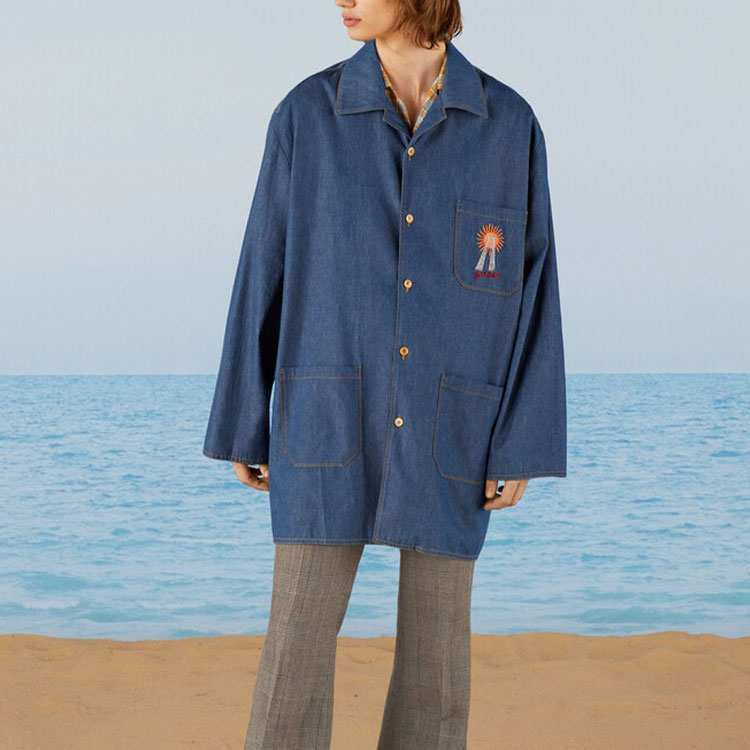 Purchase GUCCI SS22 藍色長袖刺繡牛仔寬鬆襯衫 705856-XDB22-4759