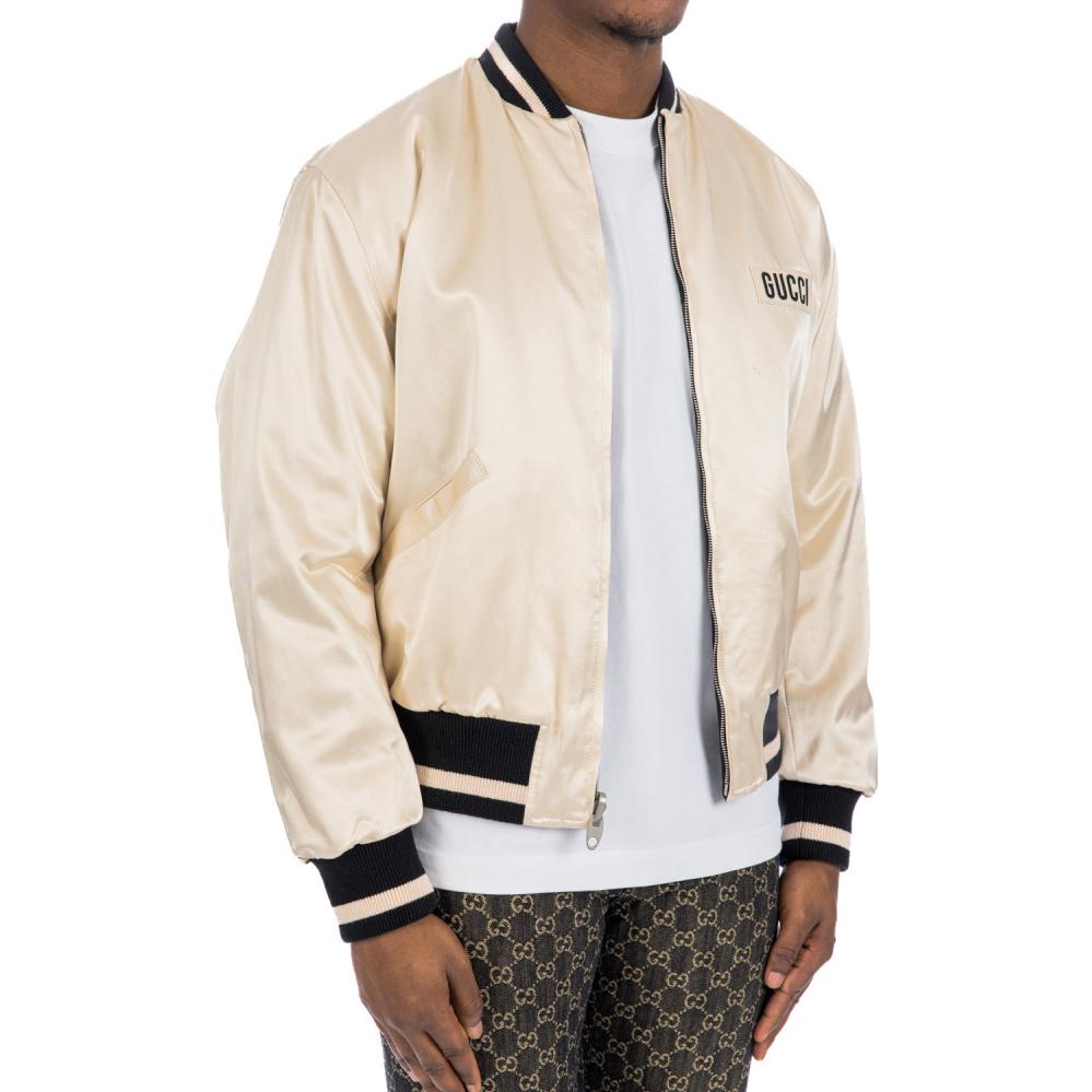 Shop GUCCI SS22 Jaket Bomber Kalis Air Nylon Boleh Balik Putih 672259-ZAHV9-1043