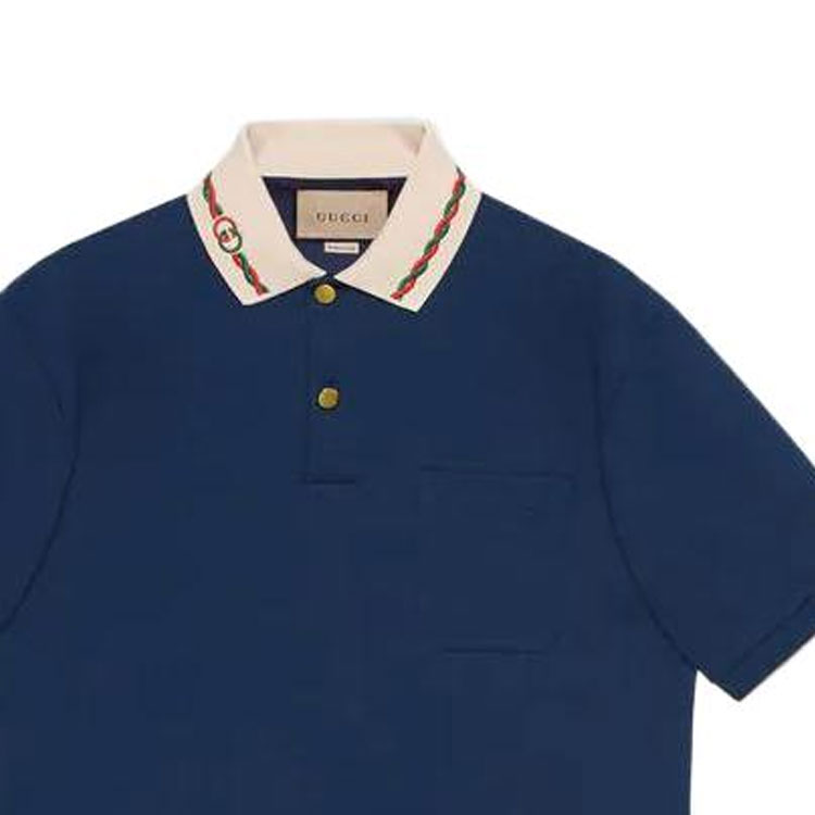 GUCCI SS22  Solid Navy Polo Shirt with Logo Embroidery 692141-XJD69-4684 圖 7
