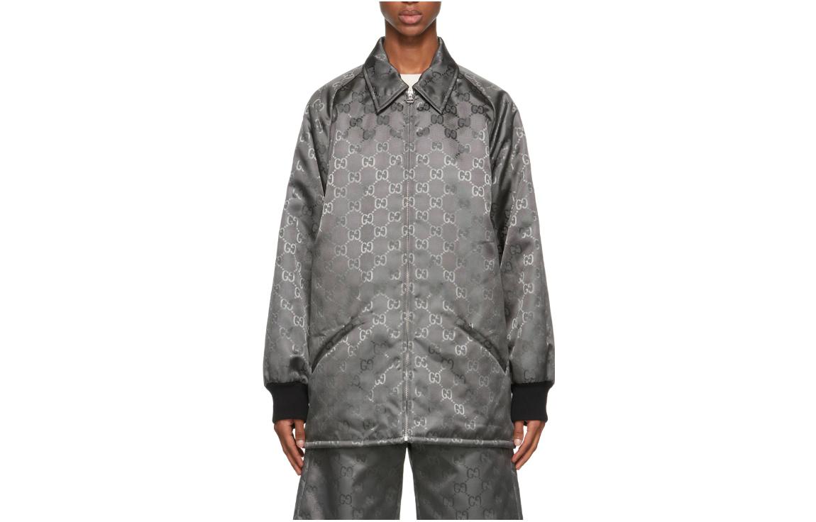 Gucci SS22 Allover Print Long Sleeve Collared Jacket Gray 221451M180013