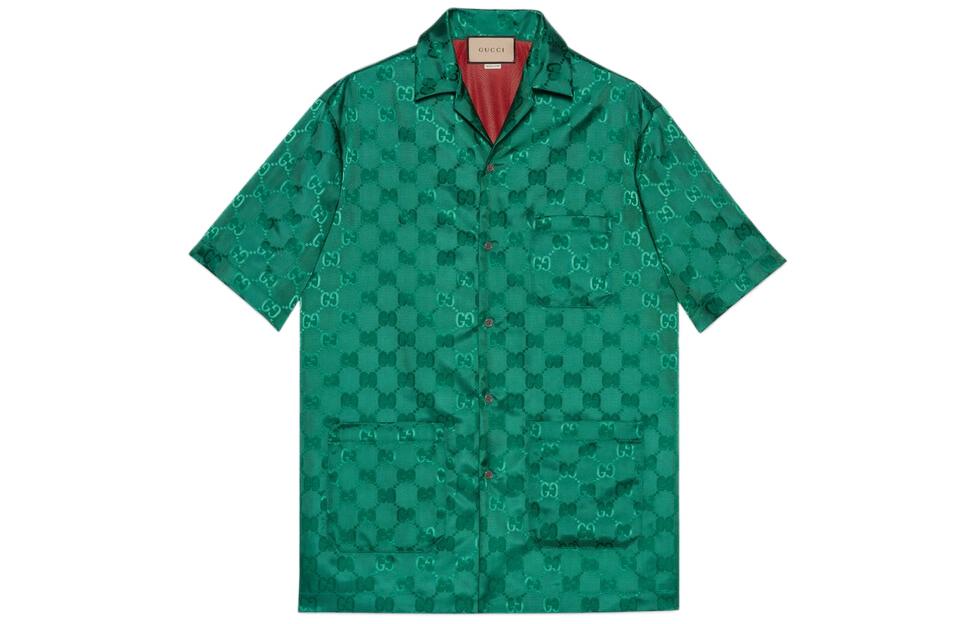 Gucci SS22 Aria Allover GG Canvas Cuban Collar Short Sleeve Shirt Green 673622-ZAEBN-3239