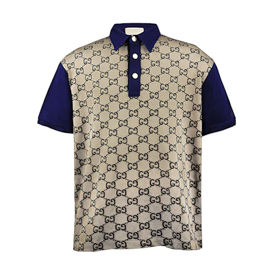 Gucci SS22 Beige Monogram Lido Short Sleeve Polo Shirt Men 682015-XJD1-F2480