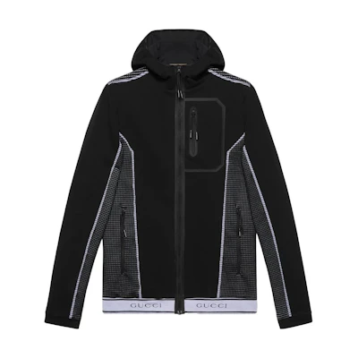 Gucci SS22 Black Jacquard Zip-Up Straight-Cut Hooded Jacket 703361-XJEH2-1070