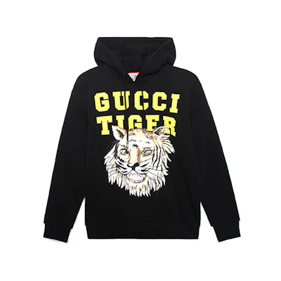 Gucci SS22 Black Loose Fit Hoodie with Tiger Head Print 623244-XJD3T-1152
