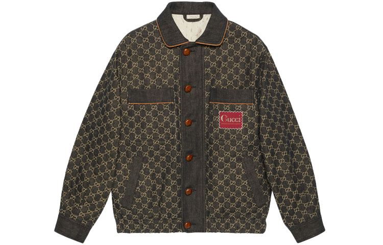 Gucci SS22 Black Printed Denim Collar Jacket 669599-XDBR2-1080