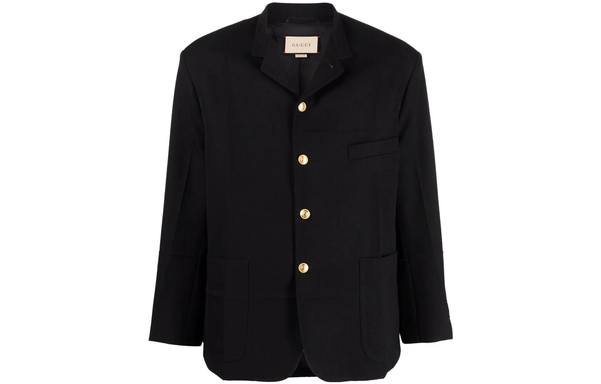 Gucci SS22 Black Solid Button-Up Long Sleeve Jacket 683286-ZAHIE-1000