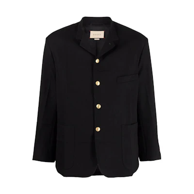 Gucci SS22 Black Solid Button-Up Long Sleeve Jacket 683286-ZAHIE-1000